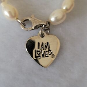 Vintage Pearl Bracelet with Sterling Silver " I am loved" Charm 7 1/2"